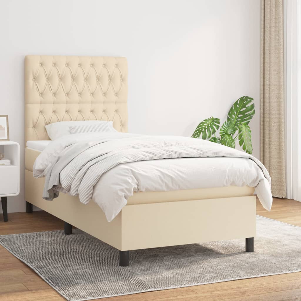 vidaXL Boxspringbett mit Matratze Creme 90x200 cm Stoff