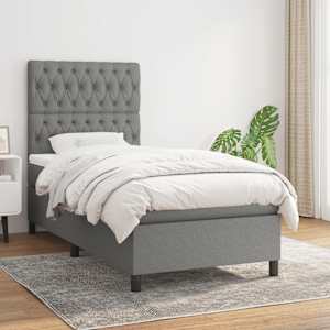 Box spring postel s matrací tmavě šedá 100 x 200 cm textil - obrázek 1