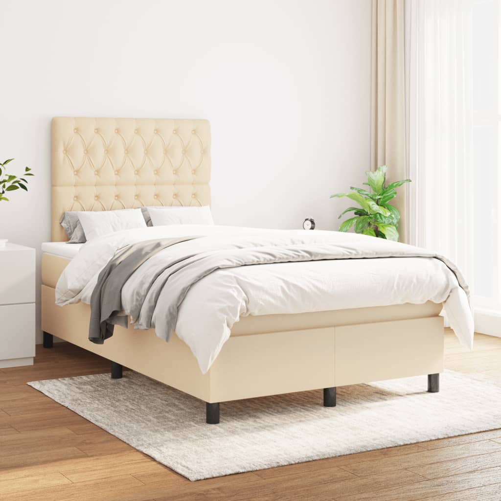 Lit à sommier tapissier avec matelas Crème 120x200 cm Tissu