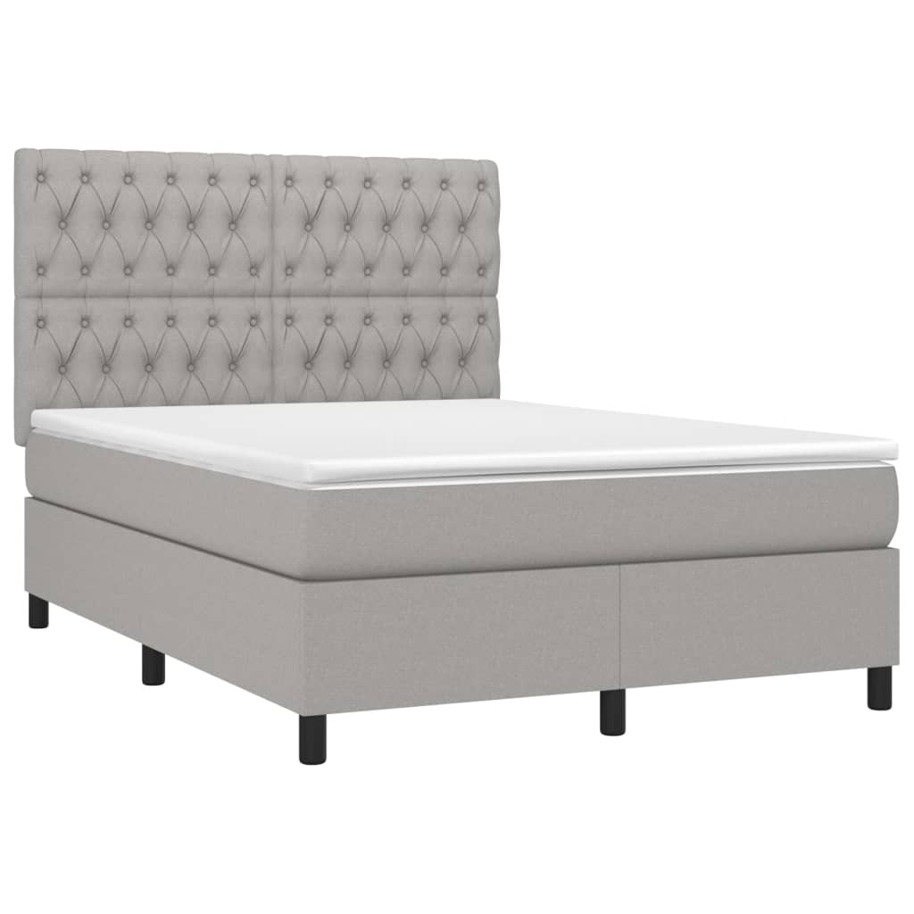 vidaXL Boxspring met matras stof lichtgrijs 140x190 cm afbeelding