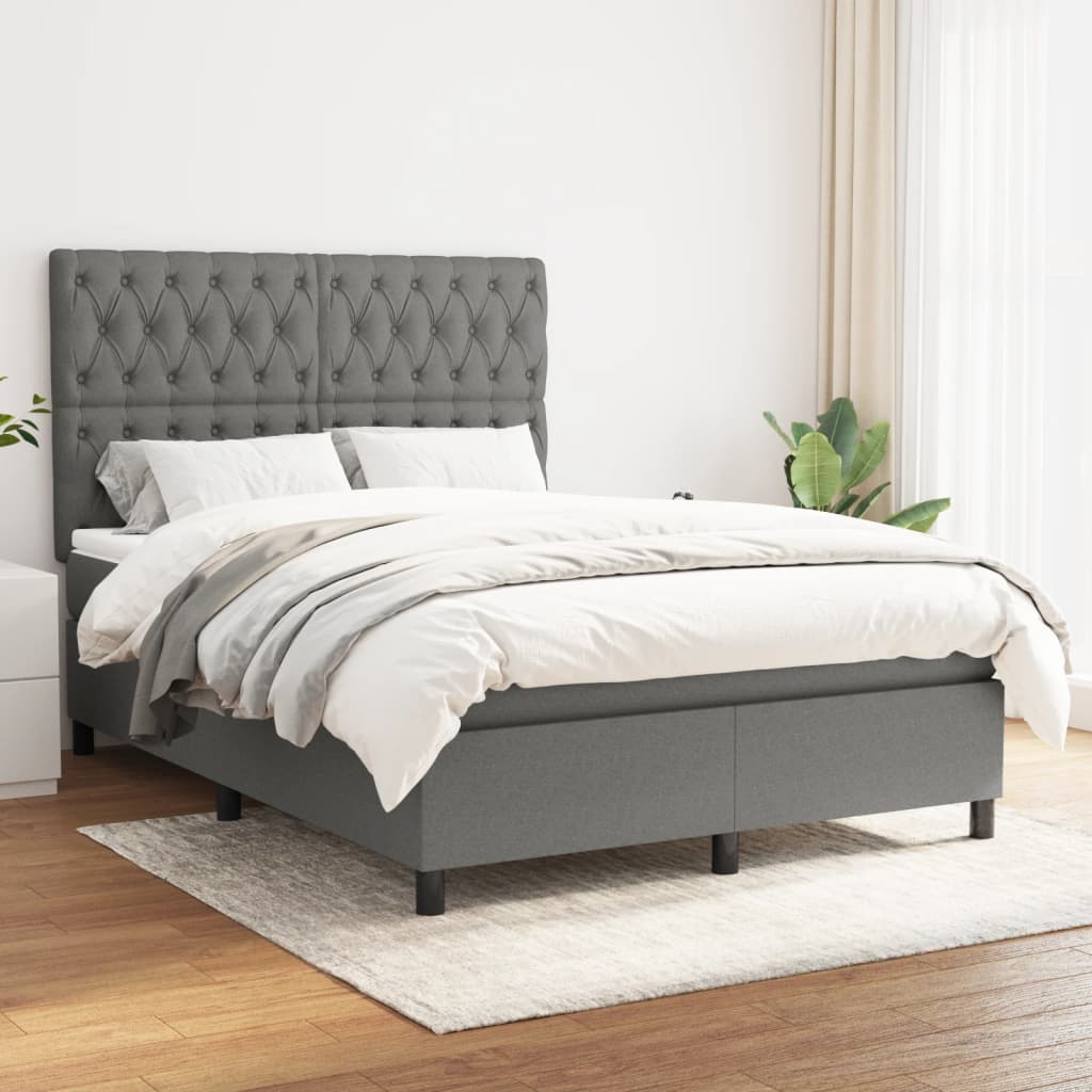 vida XL Boxspringbett mit Matratze Dunkelgrau 140x 190 cm Stoff
