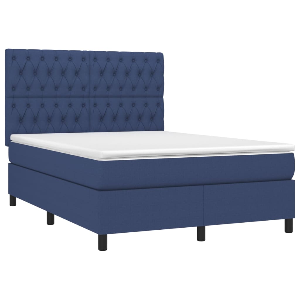 Kék szövet rugós ágy matraccal 140 x 190 cm 