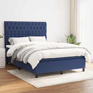 Box spring postelja z vzmetnico moder 140x190 cm blago