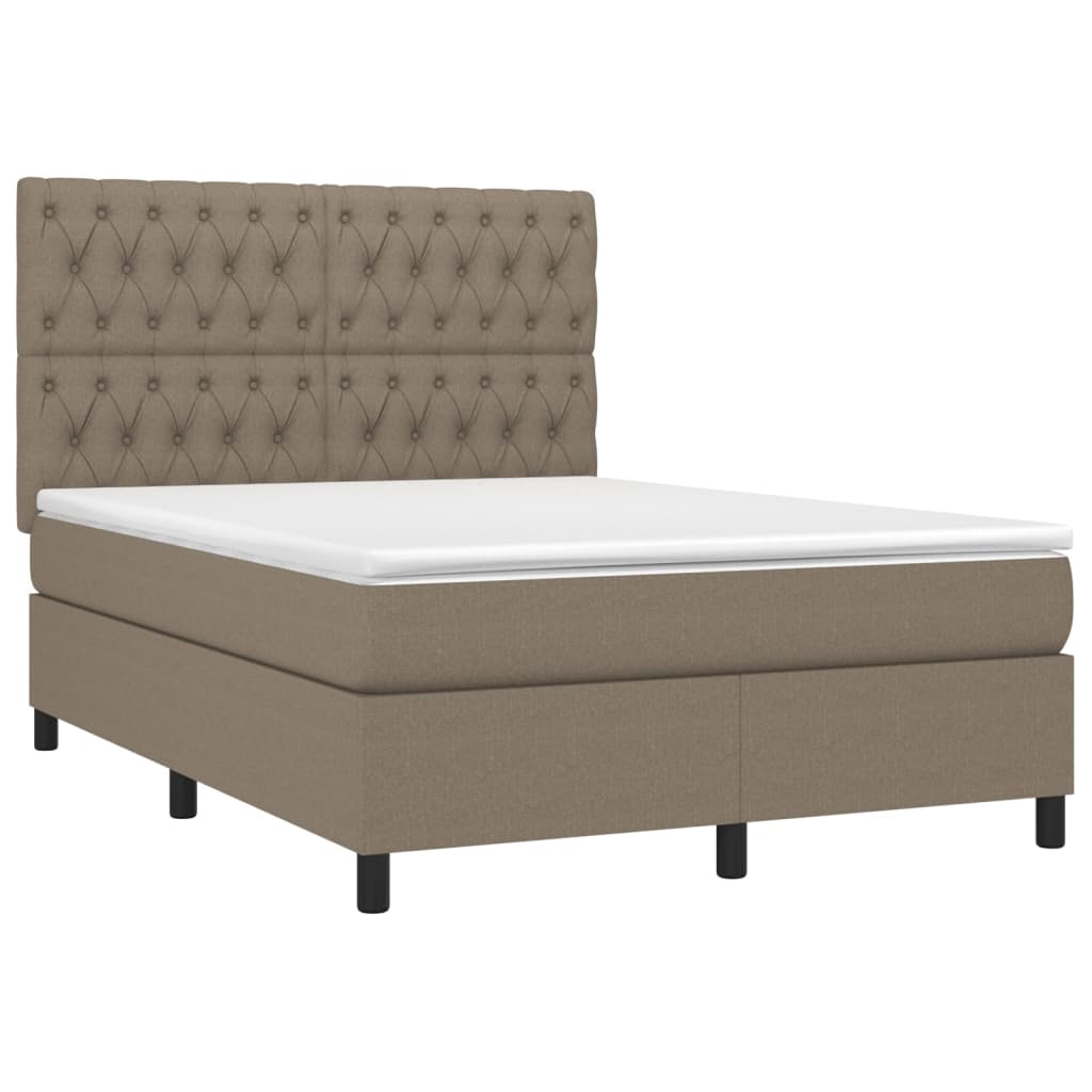vidaXL Boxspring met matras stof taupe 140x200 cm afbeelding