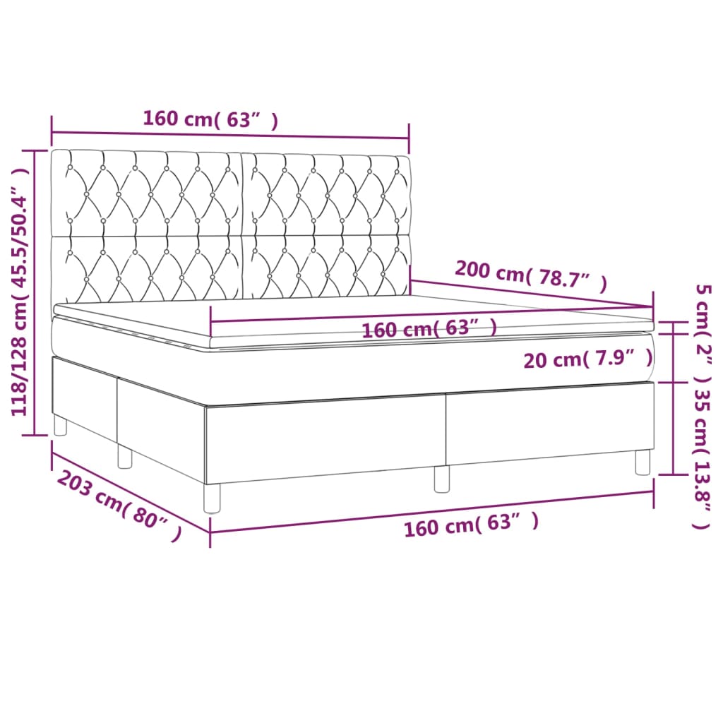 Pat box spring cu saltea, maro închis, 160x200 cm, textil