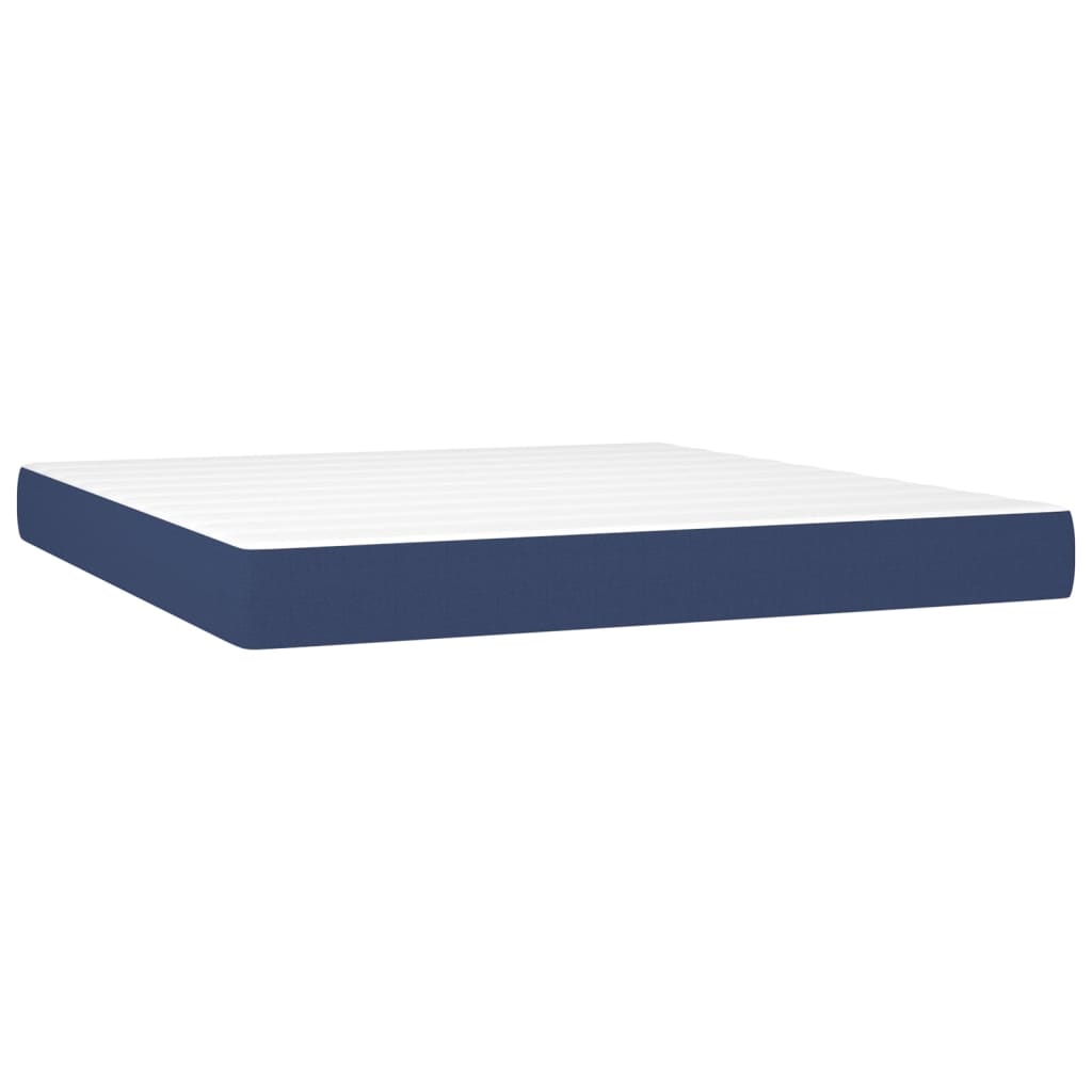 Kék szövet rugós ágy matraccal 160 x 200 cm 