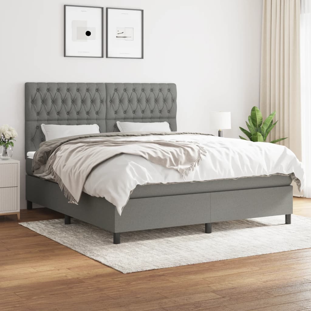 Boxspringbett mit Matratze Dunkelgrau 180×200 cm Stoff