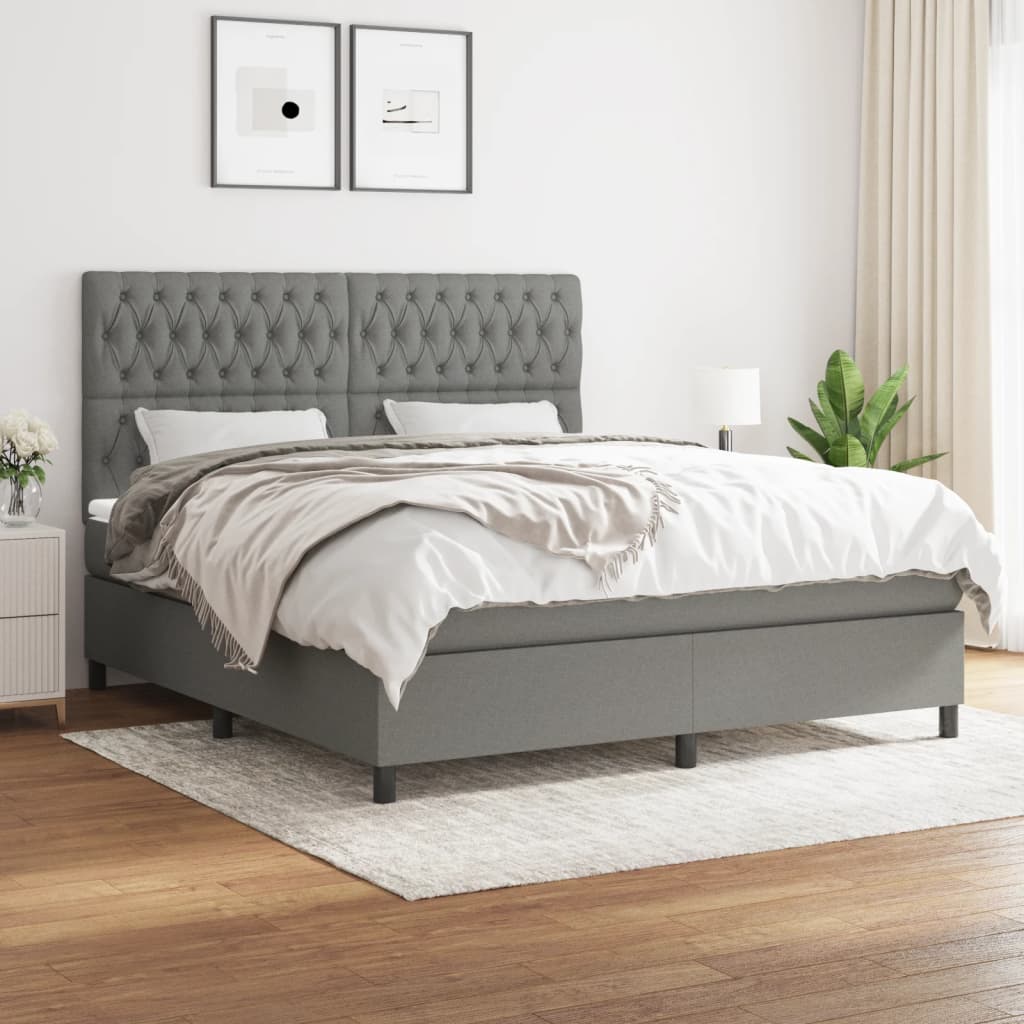 Lit à sommier tapissier avec matelas Gris foncé 180x200cm Tissu