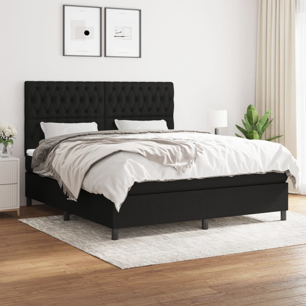 Lit à sommier tapissier avec matelas Noir 180x200 cm Tissu