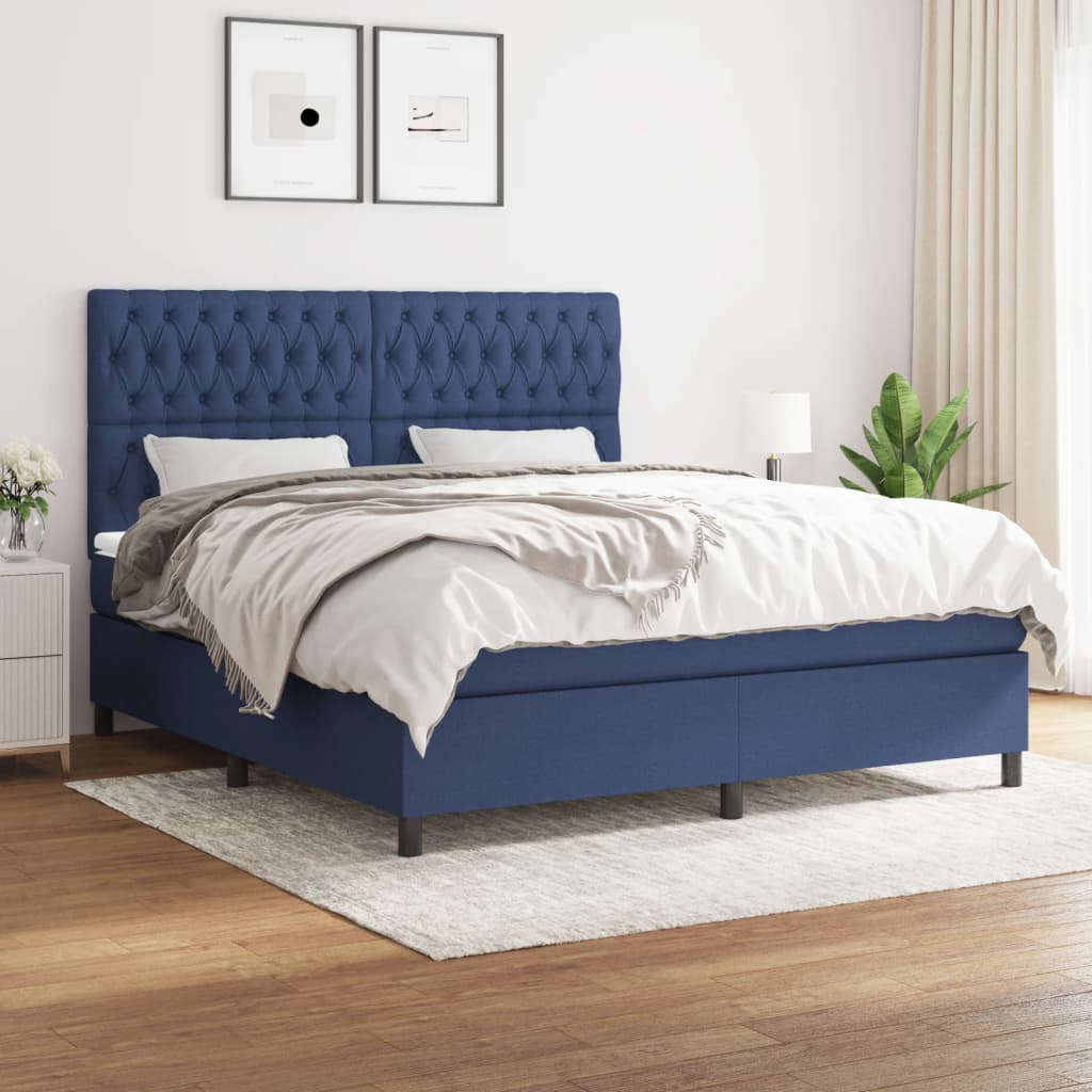 Boxspringbett mit Matratze Blau 180×200 cm Stoff