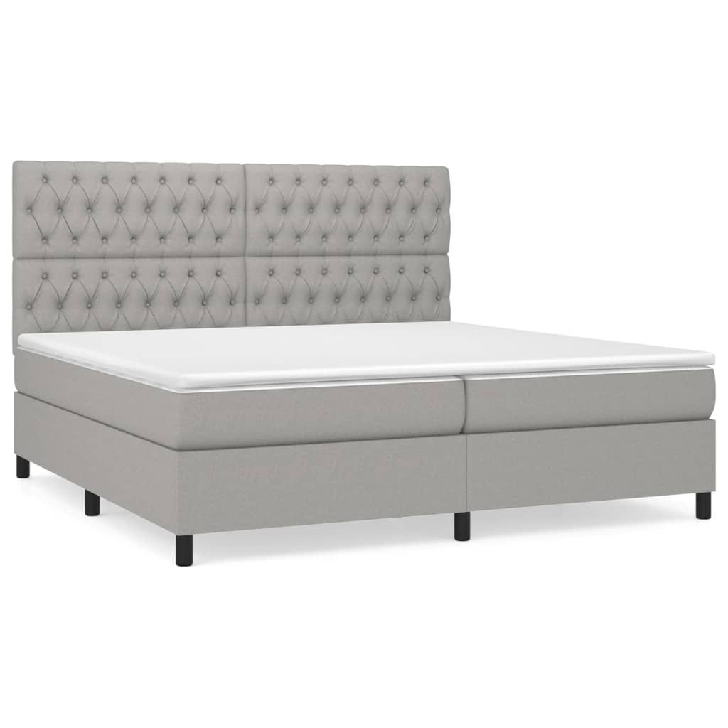 vidaXL Box spring postelja z vzmetnico svetlo siva 200x200 cm blago