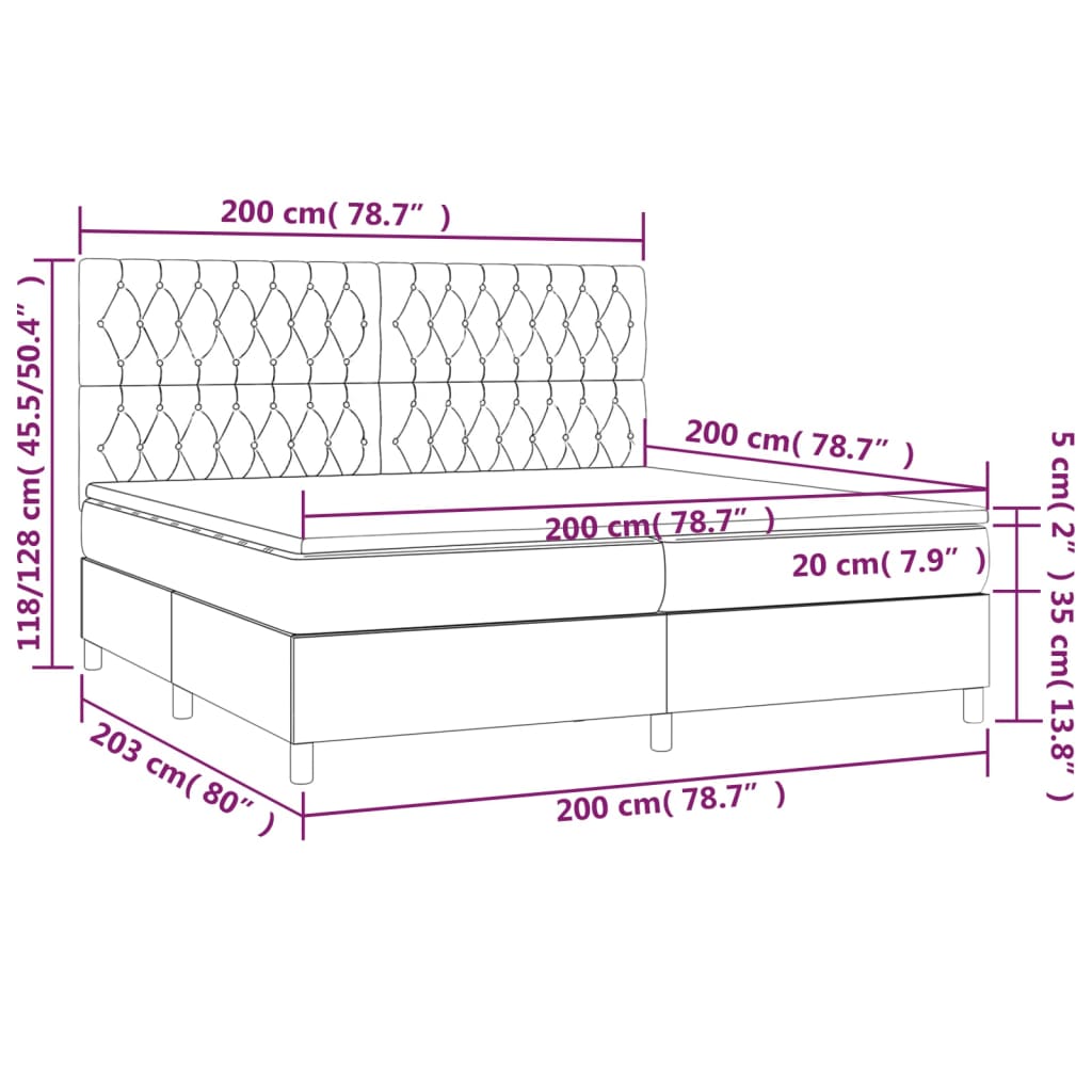 Világosszürke szövet rugós ágy matraccal 200 x 200 cm 