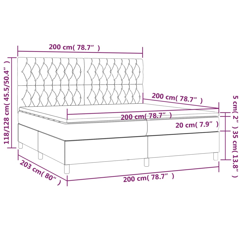 Krevet s oprugama i madracem tamnosivi 200 x 200 cm od tkanine