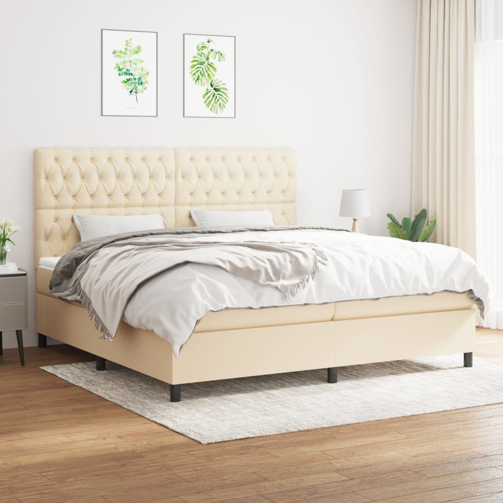 Lit à sommier tapissier avec matelas Crème 200x200 cm Tissu