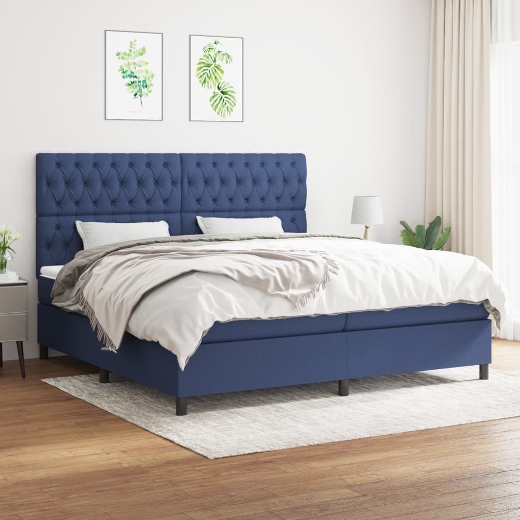 Boxspringbett mit Matratze Blau 200×200 cm Stoff