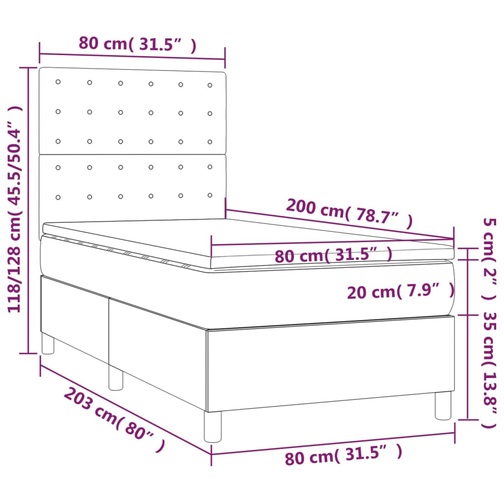 Pat box spring cu saltea, gri închis, 80x200 cm, textil