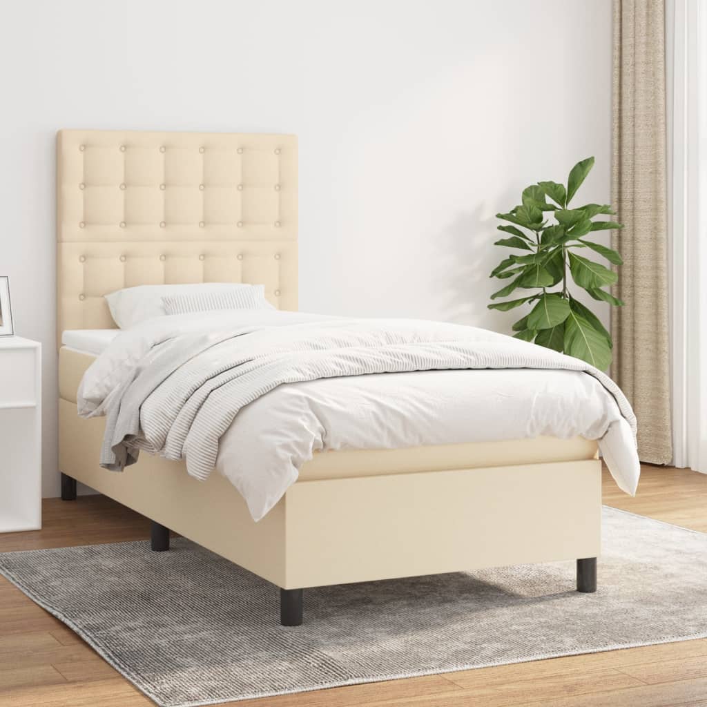 vidaXL Boxspringbett mit Matratze Creme 80x200 cm Stoff