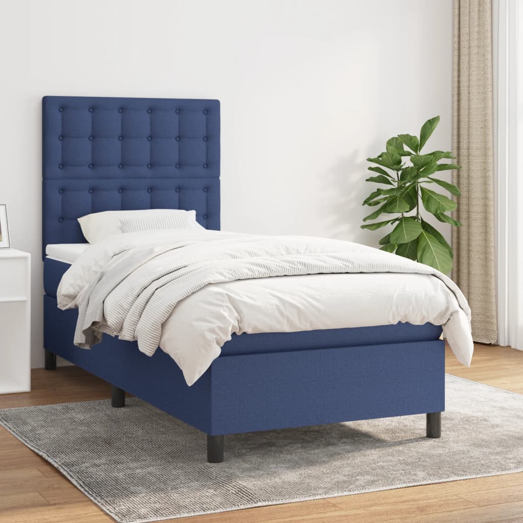 Box spring postel s matrací modrá 80x200 cm textil