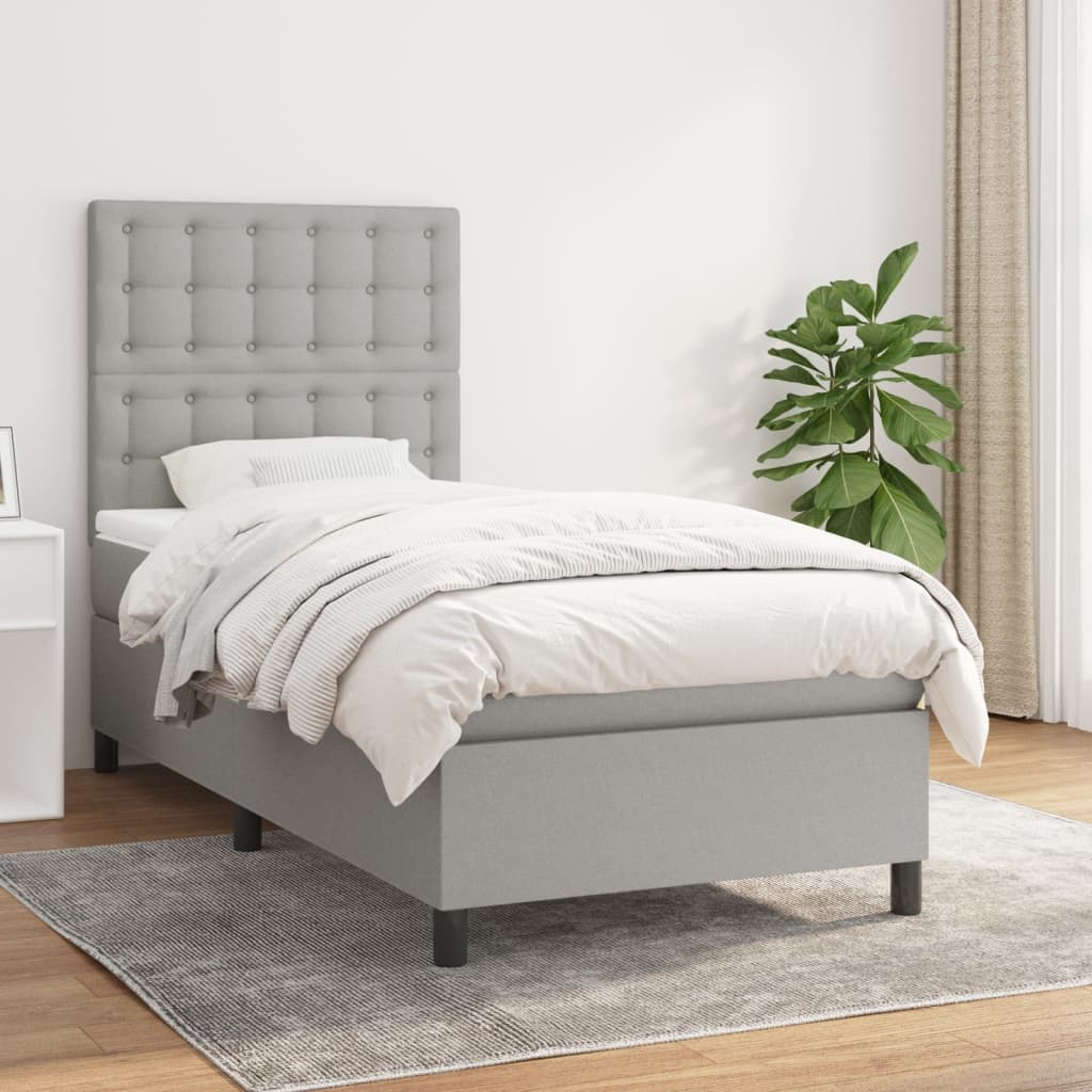 Lit à sommier tapissier et matelas Gris clair 90x190 cm Tissu