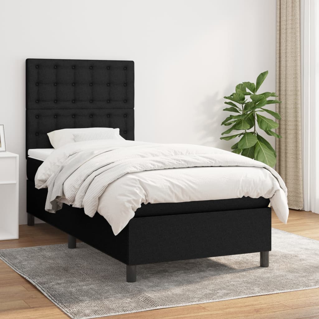 vidaXL Pat box spring cu saltea, negru, 90x190 cm, textil