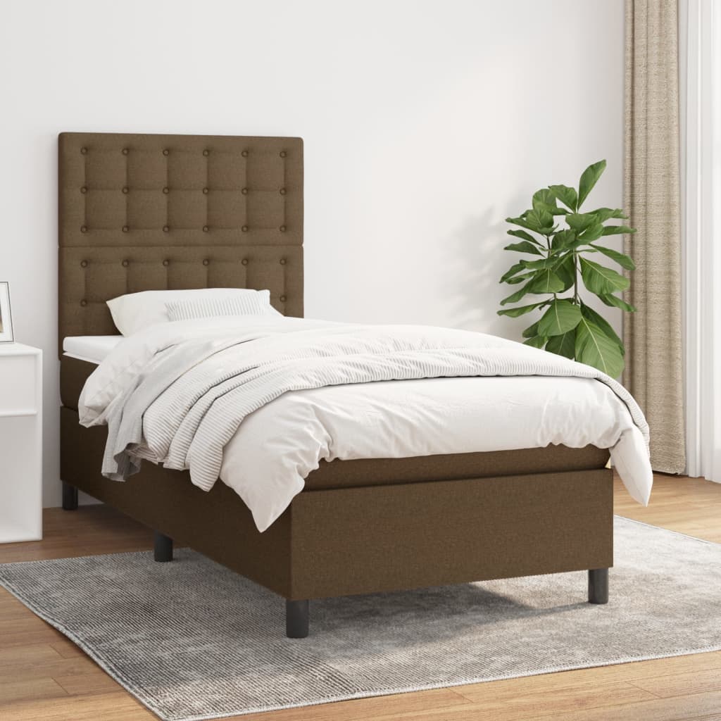 vidaXL Pat box spring cu saltea, maro închis, 90x190 cm, textil