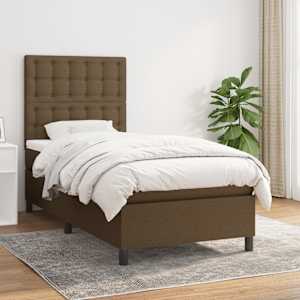 Box spring postelja z vzmetnico temno rjav 90x190 cm blago