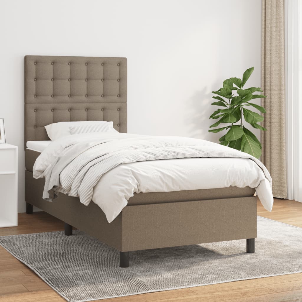 vidaXL Pat box spring cu saltea, gri taupe, 90x190 cm, textil