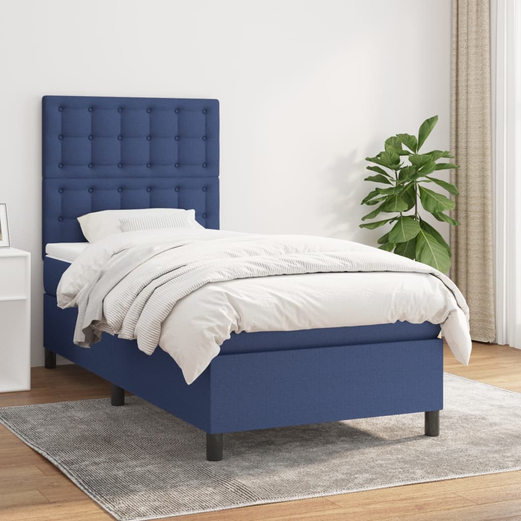 vidaXL Lit à sommier tapissier avec matelas Bleu 90x190 cm Tissu