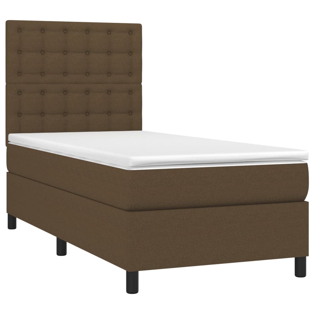 vidaXL Boxspring met matras stof donkerbruin 90x200 cm afbeelding