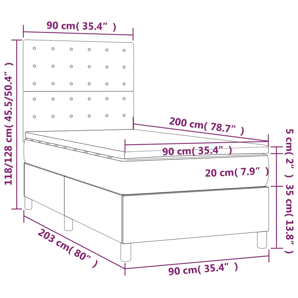 Pat box spring cu saltea, maro închis, 90x200 cm, textil