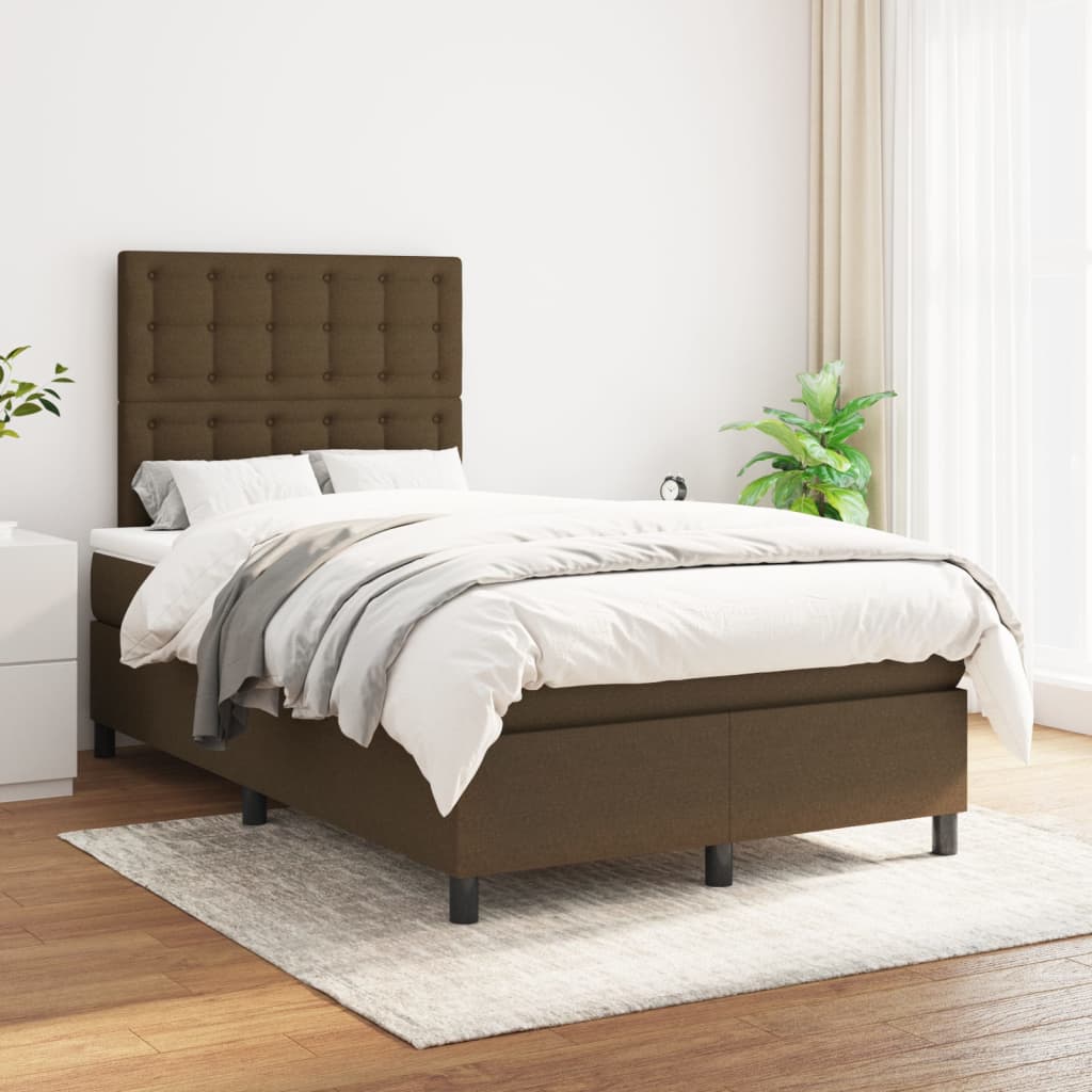 vidaXL Pat box spring cu saltea, maro închis, 120×200 cm, textil 120x200 imagine noua