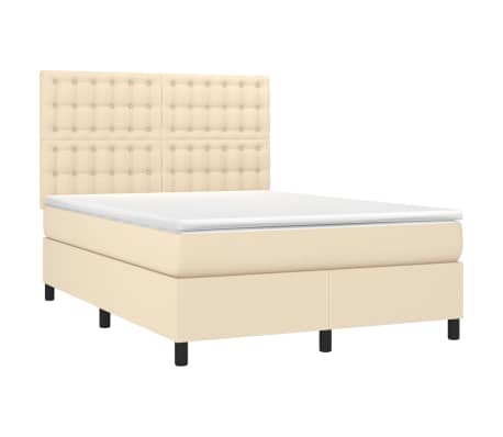 vidaXL Pat continental cu saltea, crem, 140x200 cm, material textil