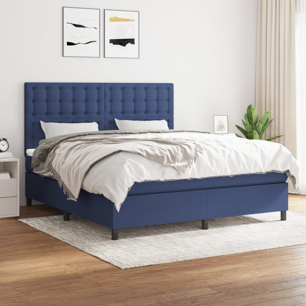 Kék szövet rugós ágy matraccal 180 x 200 cm 