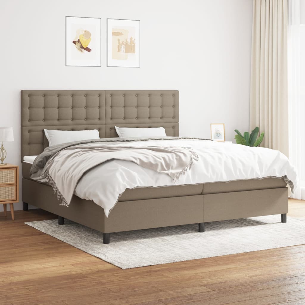 vidaXL Pat box spring cu saltea, gri taupe, 200×200 cm, textil 200x200