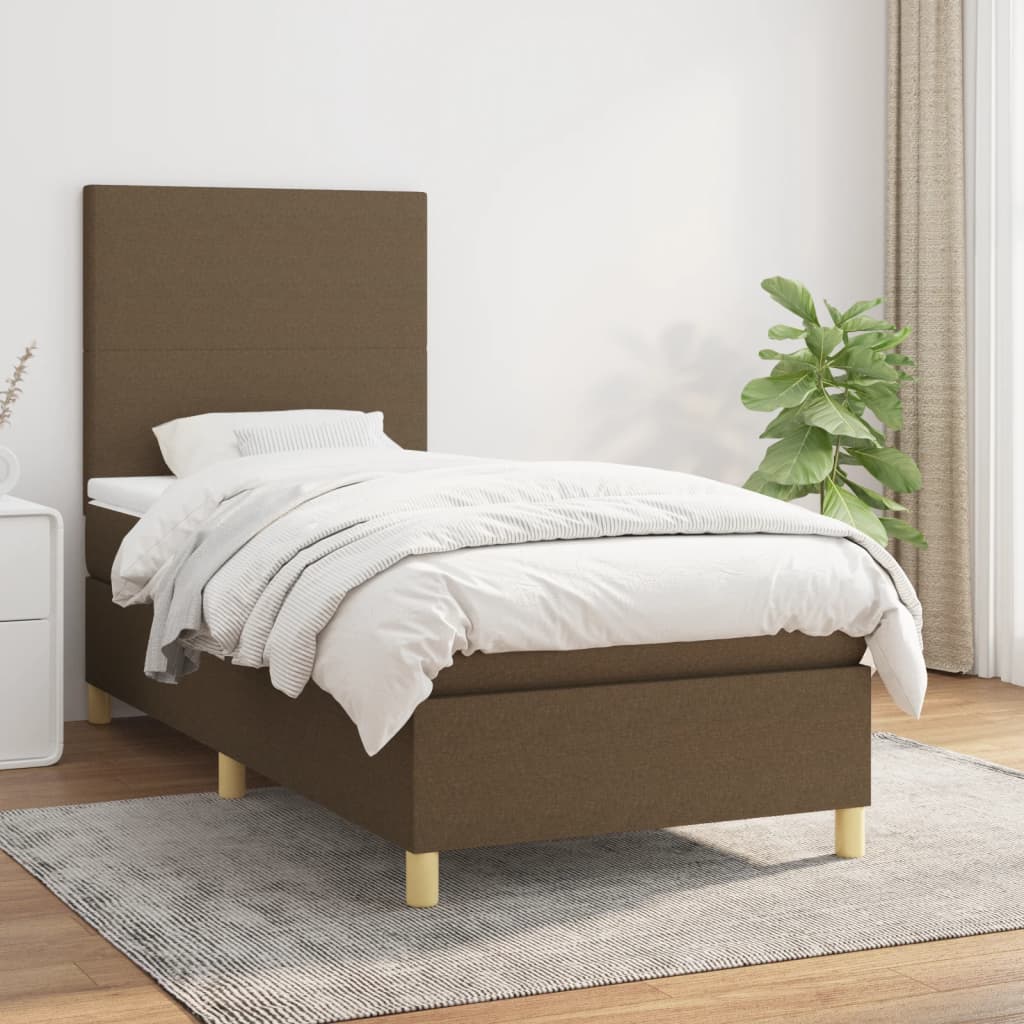 vidaXL Pat box spring cu saltea, maro închis, 90x190 cm, textil