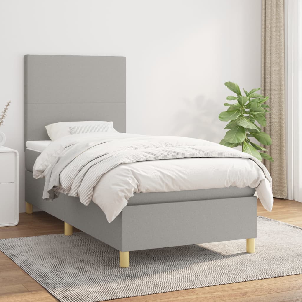 Lit à sommier tapissier avec matelas Gris clair 90x200 cm Tissu