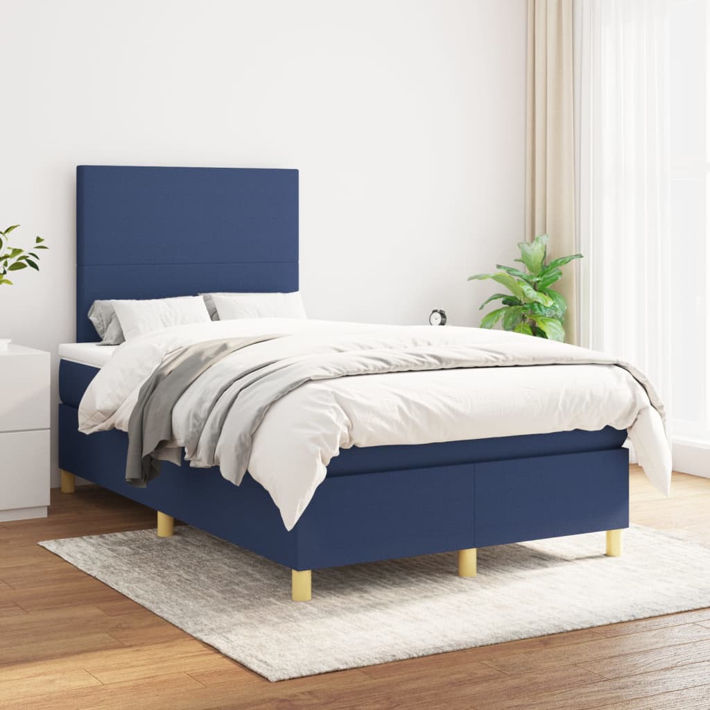 vidaXL Boxspringbett mit Matratze Blau 120x200 cm Stoff