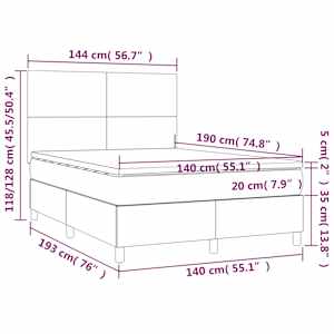 Box spring posteljni z vzmetnico temno siv 140x190 cm blago - slika 6