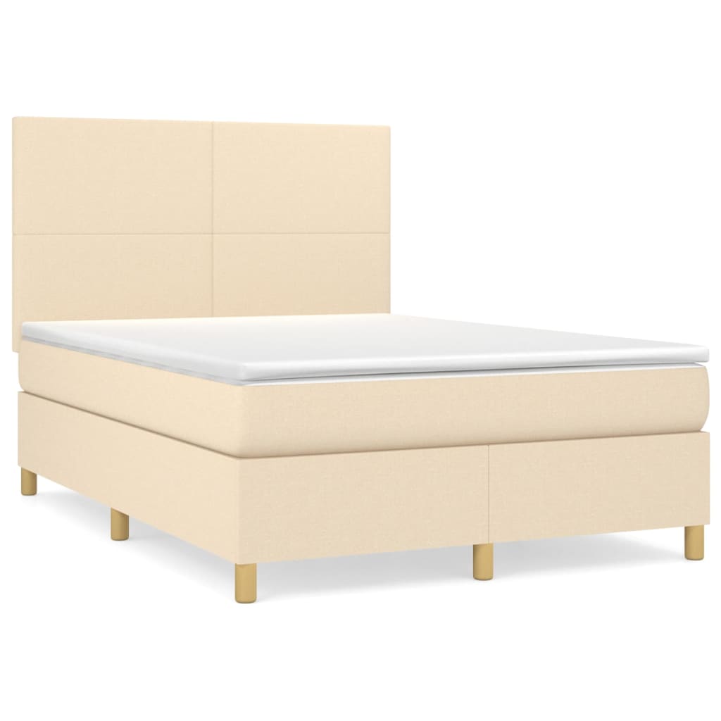 vidaXL Posteľný rám boxspring s matracom krémový 140x200 cm látka