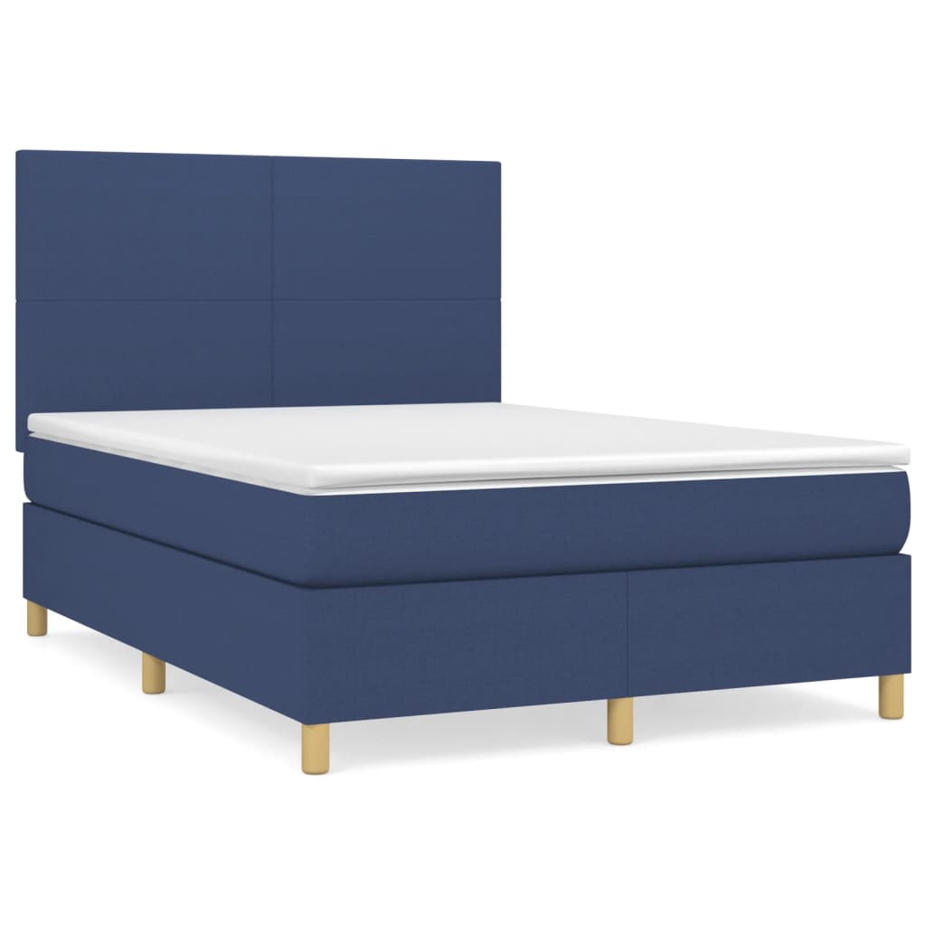 Kék szövet rugós ágy matraccal 140 x 200 cm 