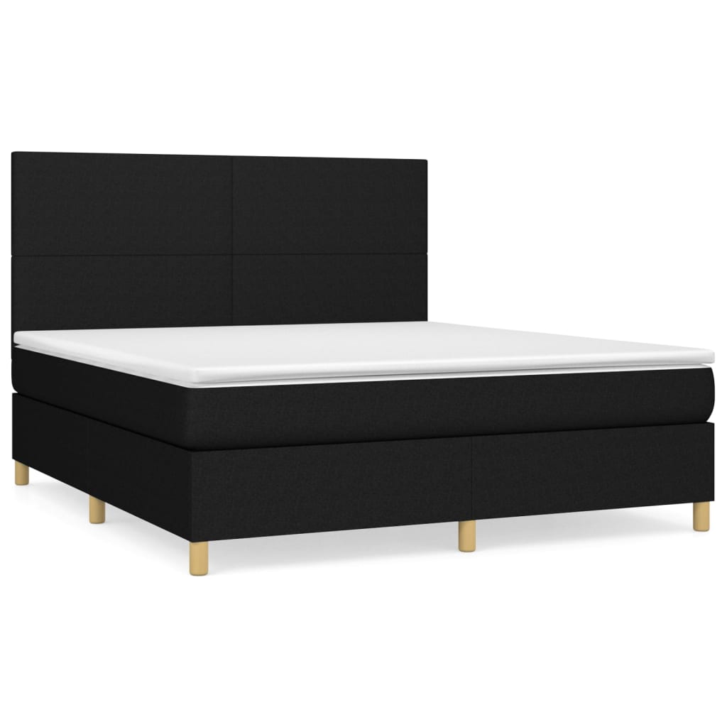 Fekete szövet rugós ágy matraccal 160x200 cm 