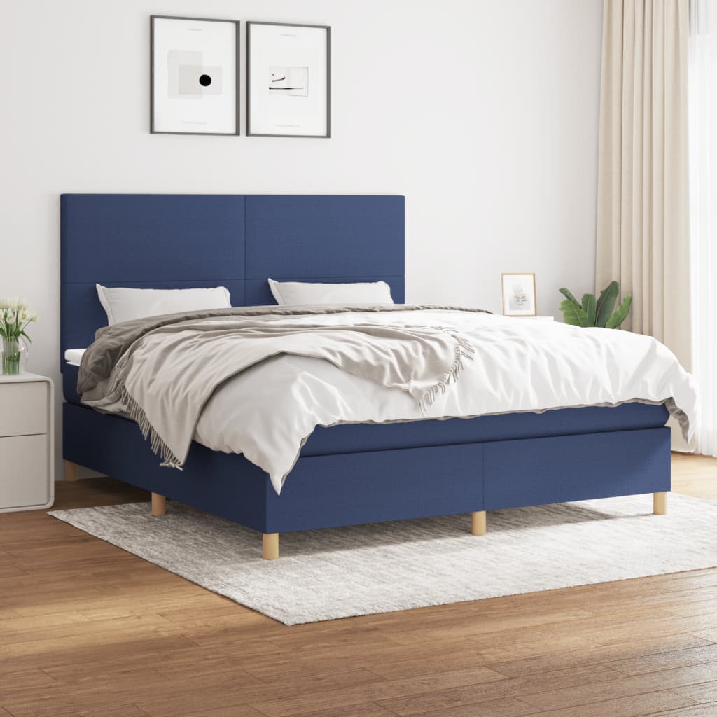 vidaXL Boxspringbett mit Matratze Blau 160x200 cm Stoff