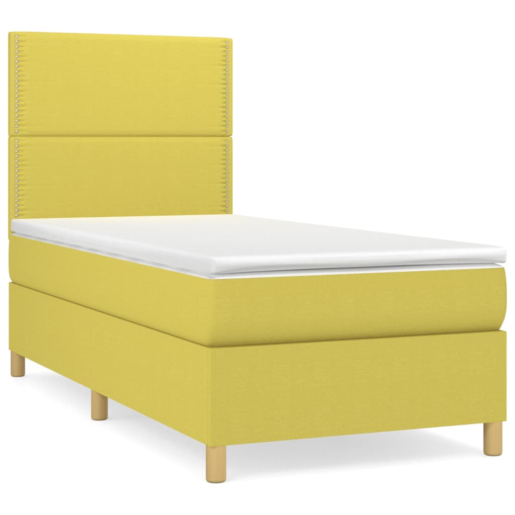 Pat box spring cu saltea, verde, 80x200 cm, textil