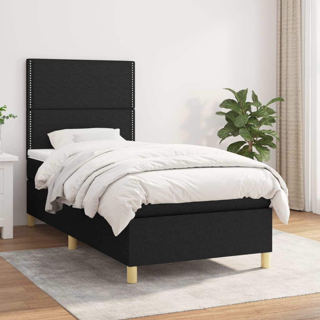 vidaXL Pat box spring cu saltea, negru, 90x190 cm, textil