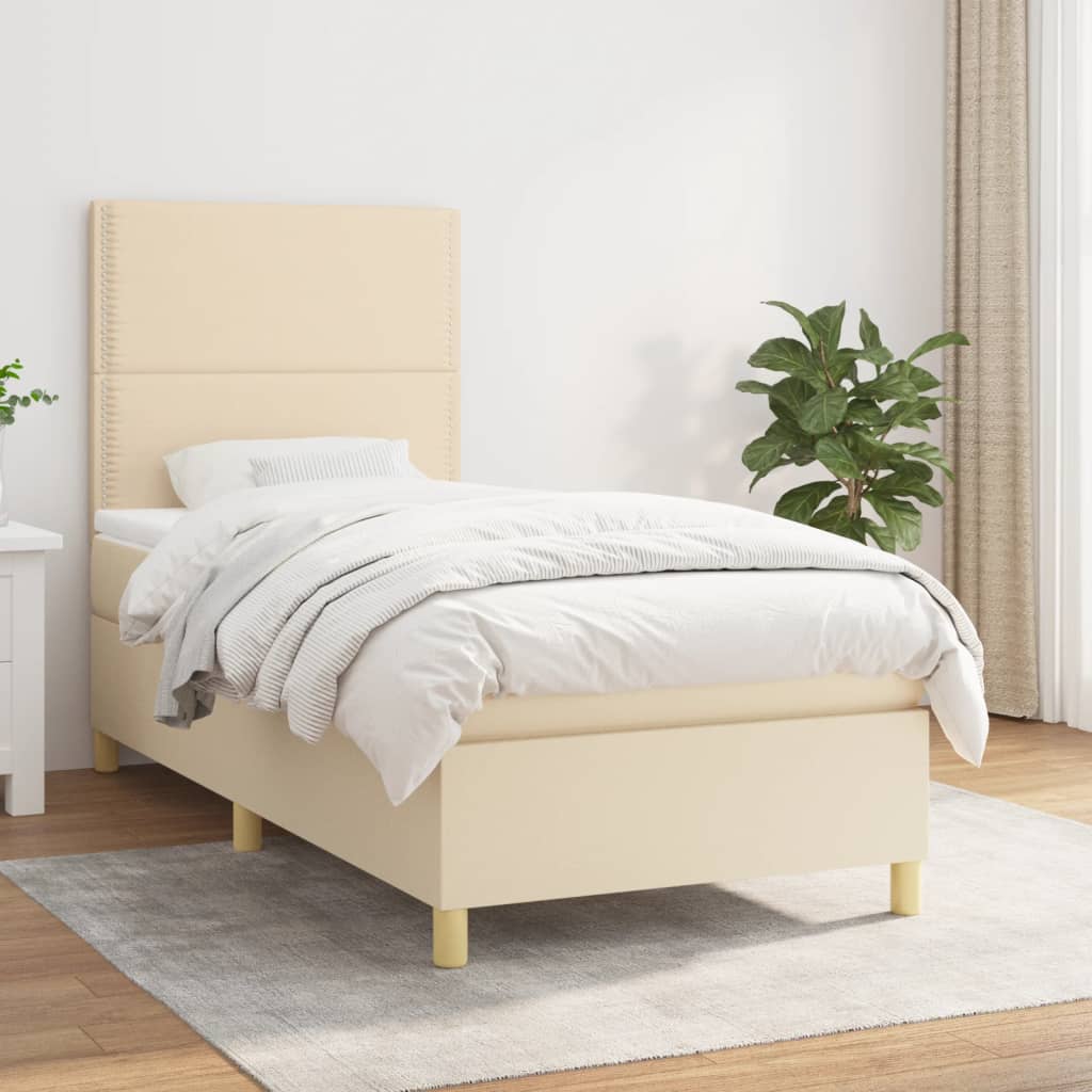 Boxspringbett mit Matratze Creme 90×190 cm Stoff