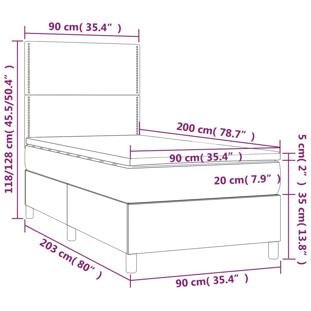 Box spring postel s matrací světle šedá 90x200 cm textil