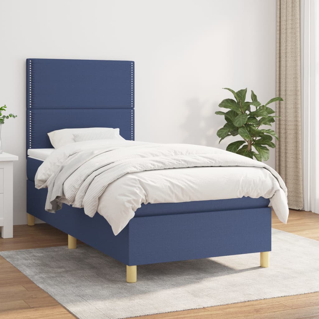 vidaXL Boxspringbett mit Matratze Blau 100x200 cm Stoff