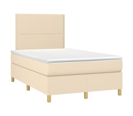 vidaXL Pat box spring cu saltea, crem, 120x200 cm, textil