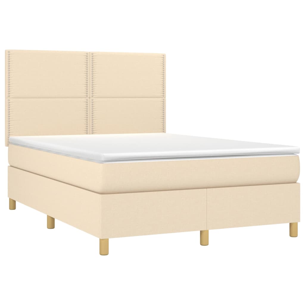 vidaXL Boxspring met matras stof crèmekleurig 140x190 cm afbeelding