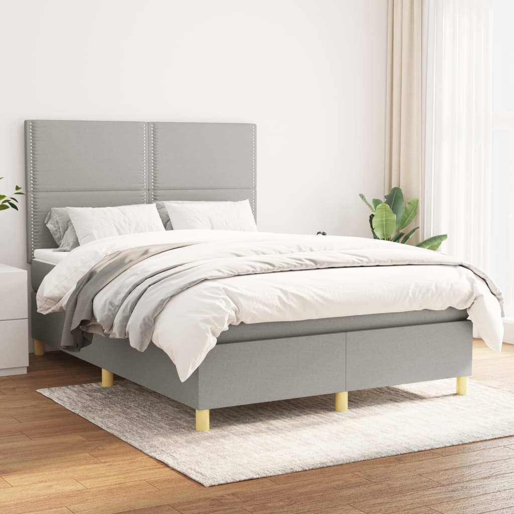 Boxspringbett mit Matratze Hellgrau 140×200 cm Stoff